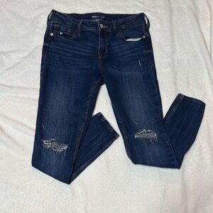 Old Navy Women's Dark Blue Distressed Skinny Jeans